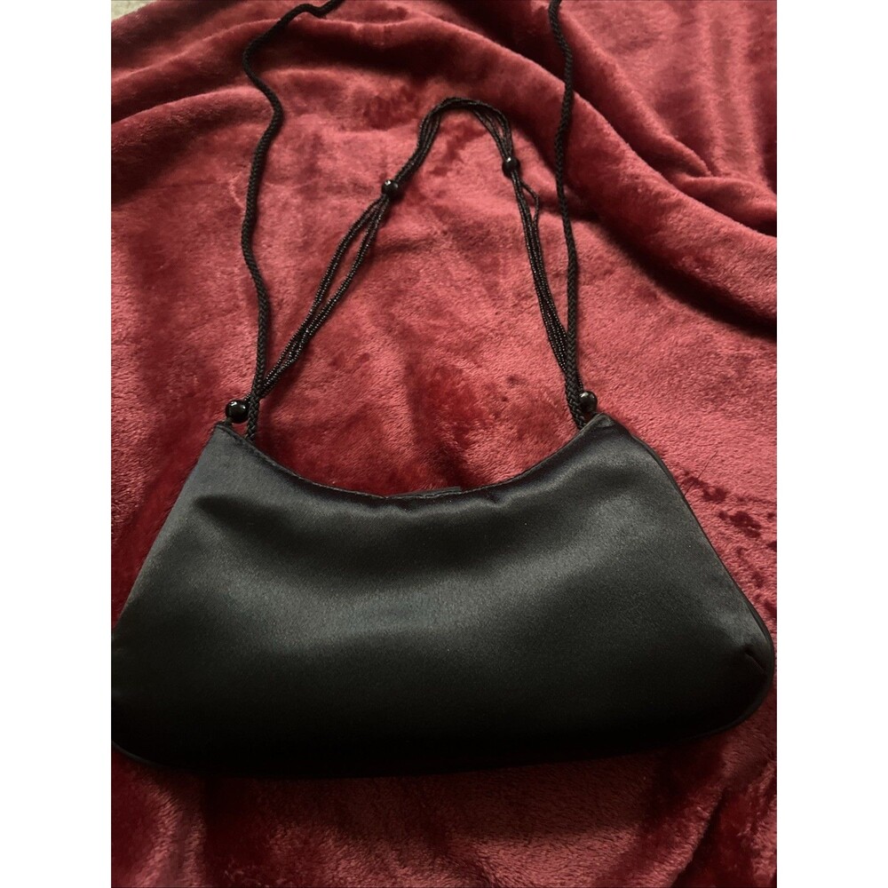 Vintage La Regale Clutch Black Satin Magnetic Snap Evening Bag Crossbody Straps